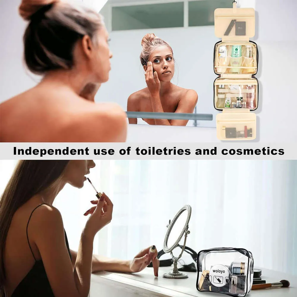 Organizator de toaletă pliabil, agățat, depozitare baie, geantă de machiaj, geantă cosmetică de călătorie, geantă de separare uscată și umedă_voghion.com