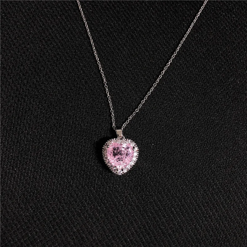 Collares colgantes de moda coreana con circonita rosa para mujer, gargantilla de cadena de clavícula dulce, joyería vintage Kpop_voghion.com