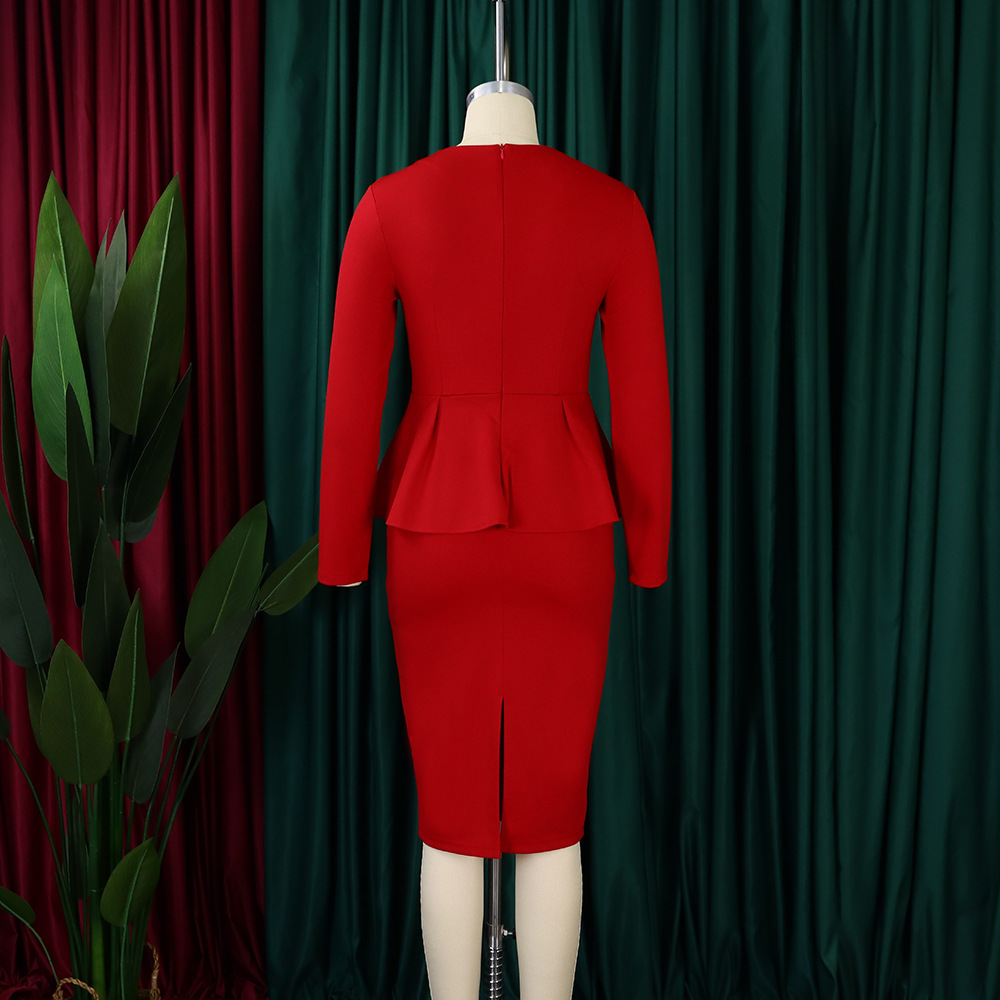 Women's Autumn And Winter New Long-sleeved OL Temperament Elegant Ruffled African Dress_voghion.com