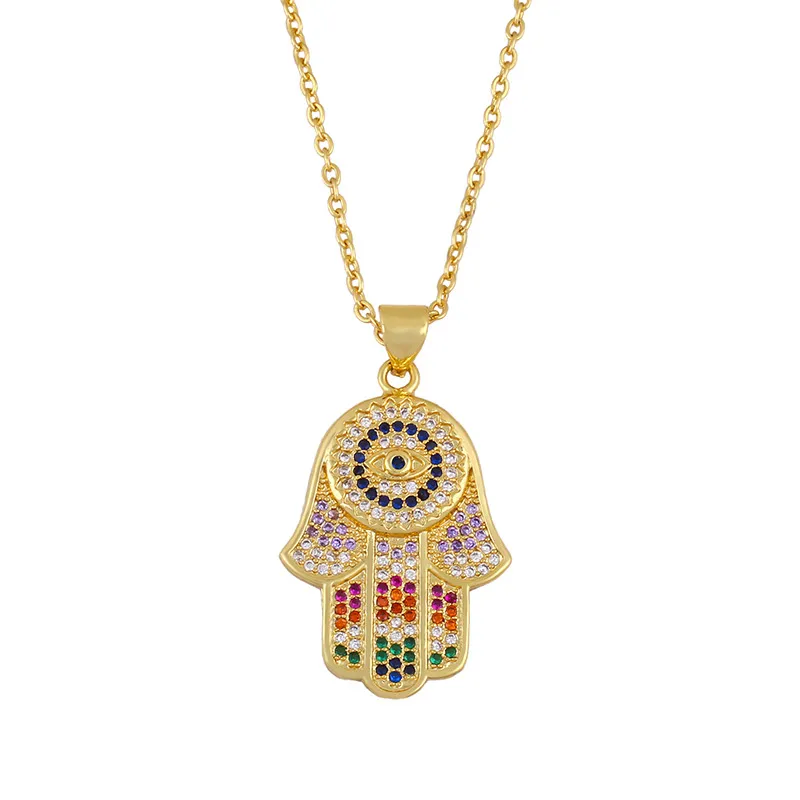 Collar con colgante de mal de ojo, circonita cúbica colorida, collares de moda para mujeres y niñas, gargantilla chapada en oro con circonita cúbica_voghion.com