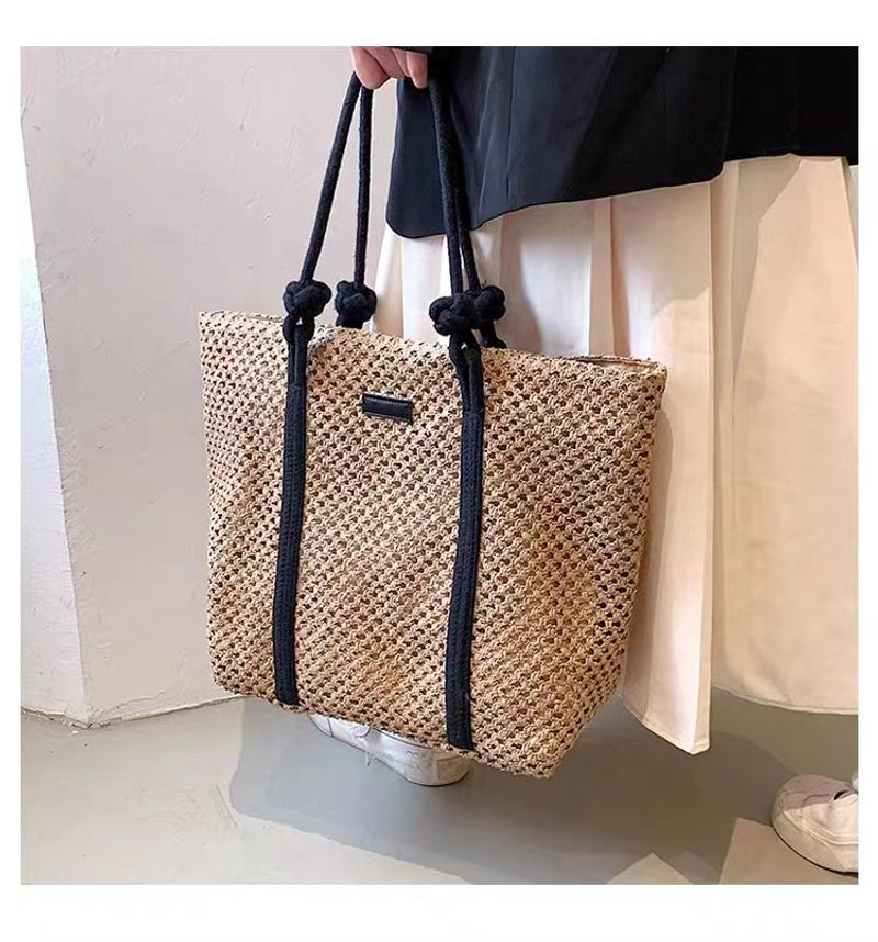 Aushöhlen Papierseil große Kapazität Mode Schnalle einzelne Schulter Gras gewebte Damen Tasche Strandtasche_voghion.com