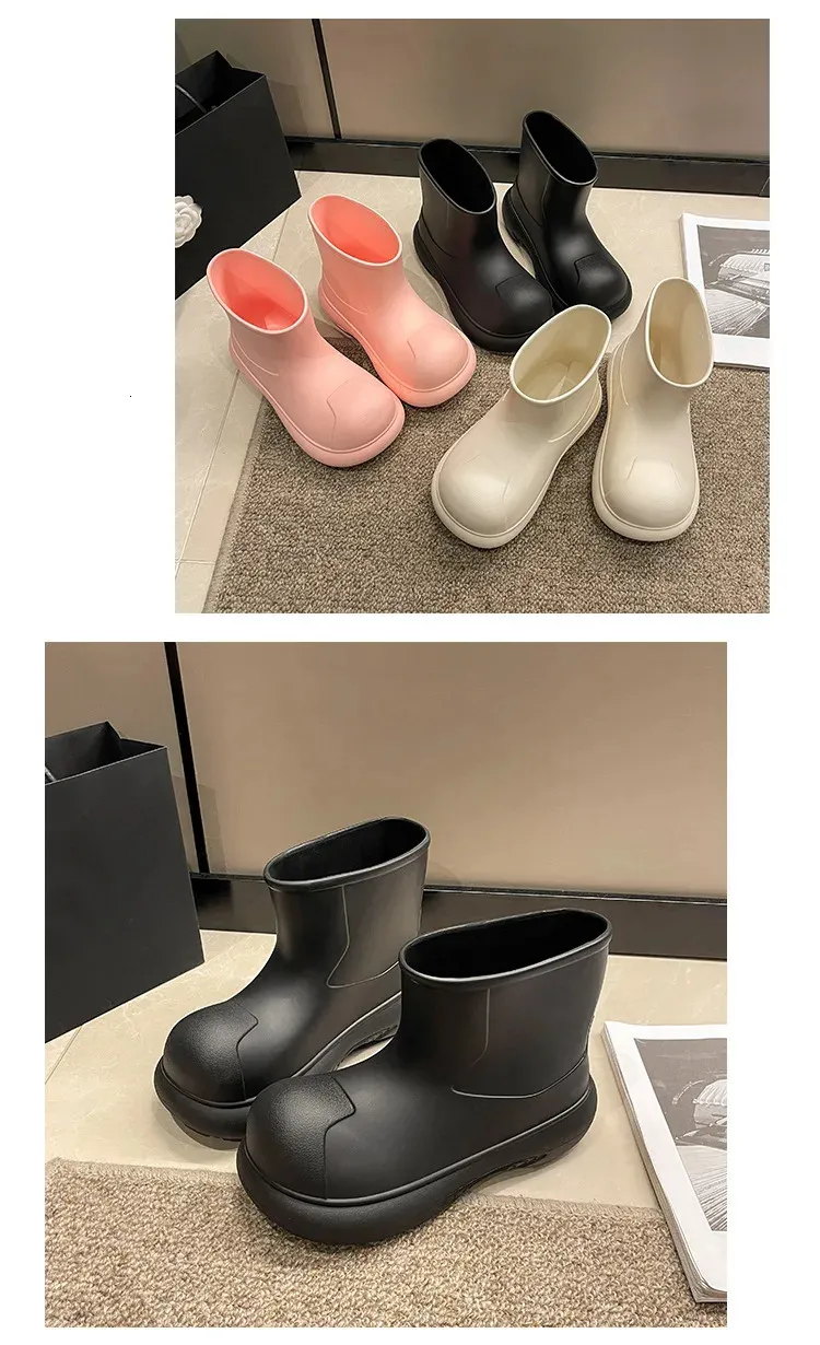 Módní dámské úzké roztomilé venkovní nepromokavé holínky s tlustou podrážkou z EVA, jednoduché a praktické 241031_voghion.com