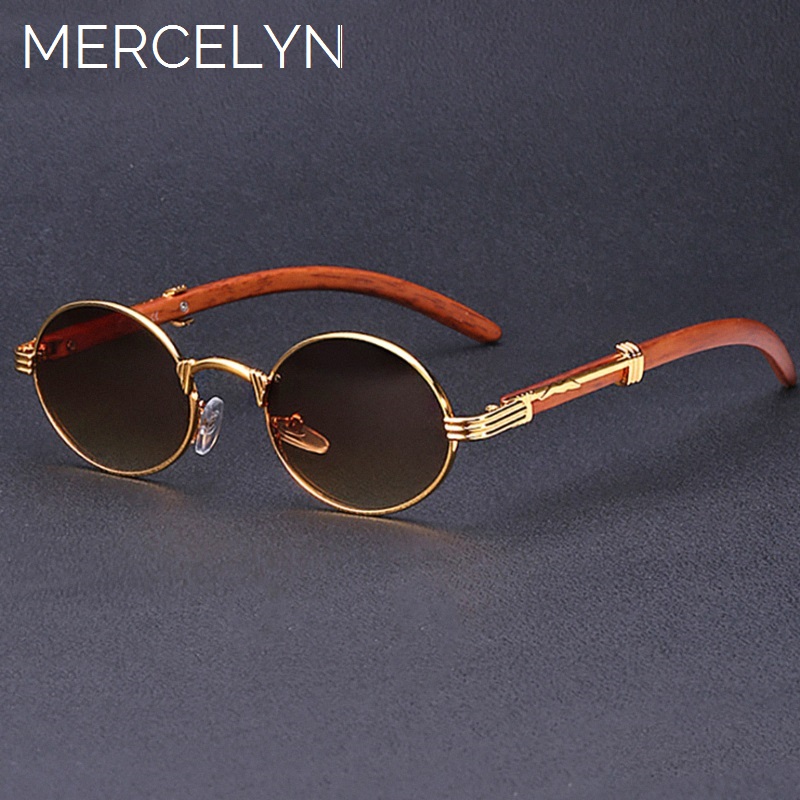 Round Vintage Steampunk Sunglasses for Women Brand Wood Fashion Glasses Shades_voghion.com