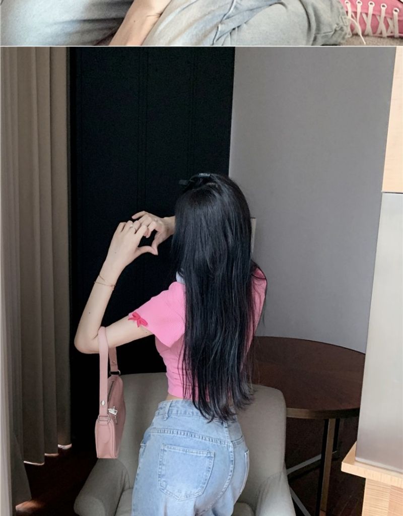 Tricou de vară pentru femei, cu mânecă scurtă, decolteu scurt, cu fundă, Pure Desire, sexy, cu claviculă expusă, cu fundă în U_voghion.com