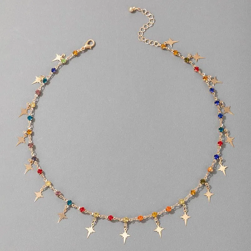 Μοντέρνο κολιέ Chocker Star, μοντέρνα πολύχρωμη κρυστάλλινη αλυσίδα, ρετρό μενταγιόν, χρυσό μεταλλικό Boho κοσμήματα, αλυσίδες_voghion.com