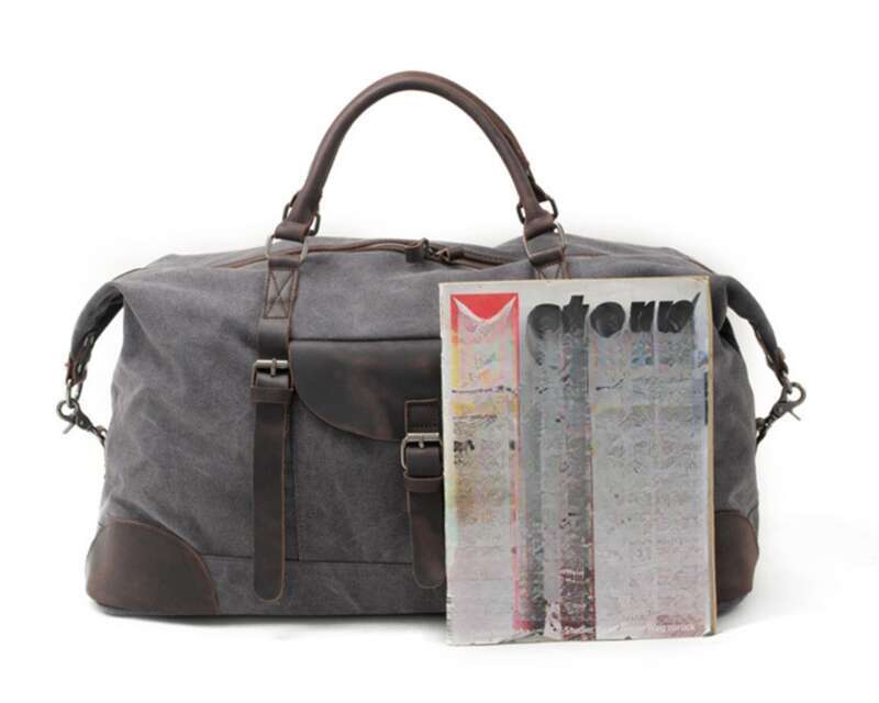 Large Capacity Canvas Handbag, Men's Luggage Leather Travel Bag,_voghion.com
