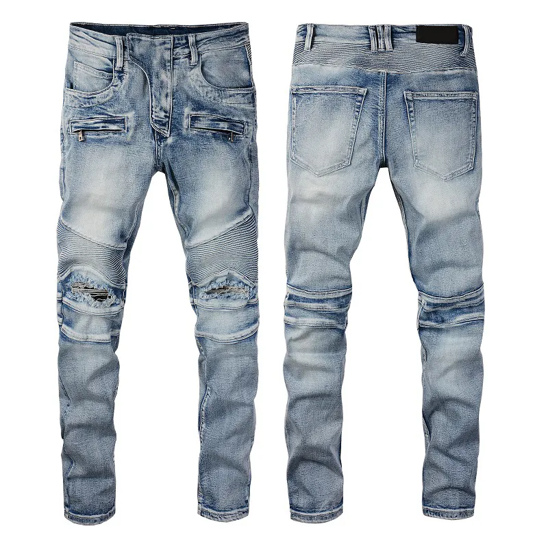 Mens Jeans For Guys Rip Slim Fit Skinny Man Pants Orange Star Patches Wearing Biker Denim Cult Stretch Motorcycle Trendy_mkmklike.com