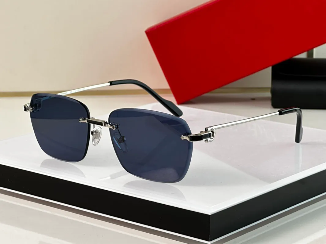 Designer high grade mens black eyeglasses simple frameless sunglasses gold splendor genuine inner blue film lenses_voghion.com