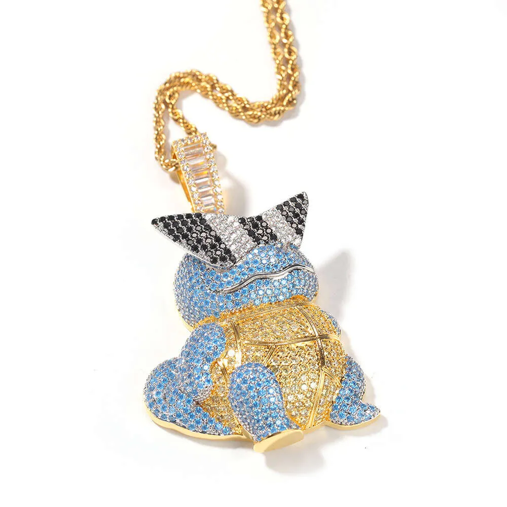 Collana con ciondolo a forma di tartaruga Jeannie dei cartoni animati hip hop, con ciondolo a forma di catena e personalità, con diamanti taglio brillante, in oro e argento sterling._voghion.com