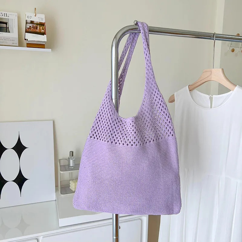 Borse a tracolla di grande capacità, alla moda, da donna, in tessuto cavo all'uncinetto, borse a mano, ecologiche, per la spesa._voghion.com