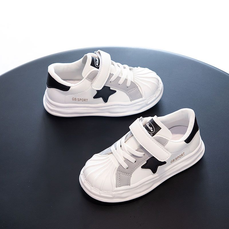 Children's shell head dissoing boys little white sneakers 2024 spring and autumn new girls leather sports board shoes_voghion.com