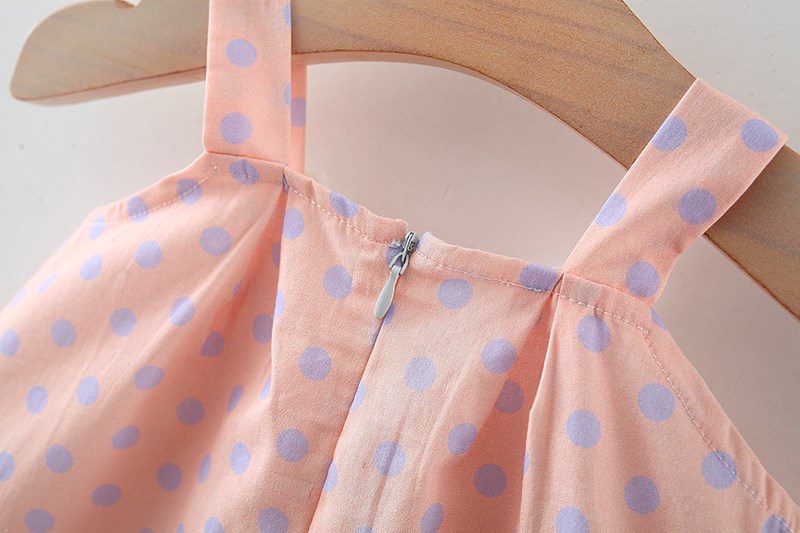 Vestido de verano para niña con estampado de lunares y flores, con tirantes de conejo y cremallera_voghion.com