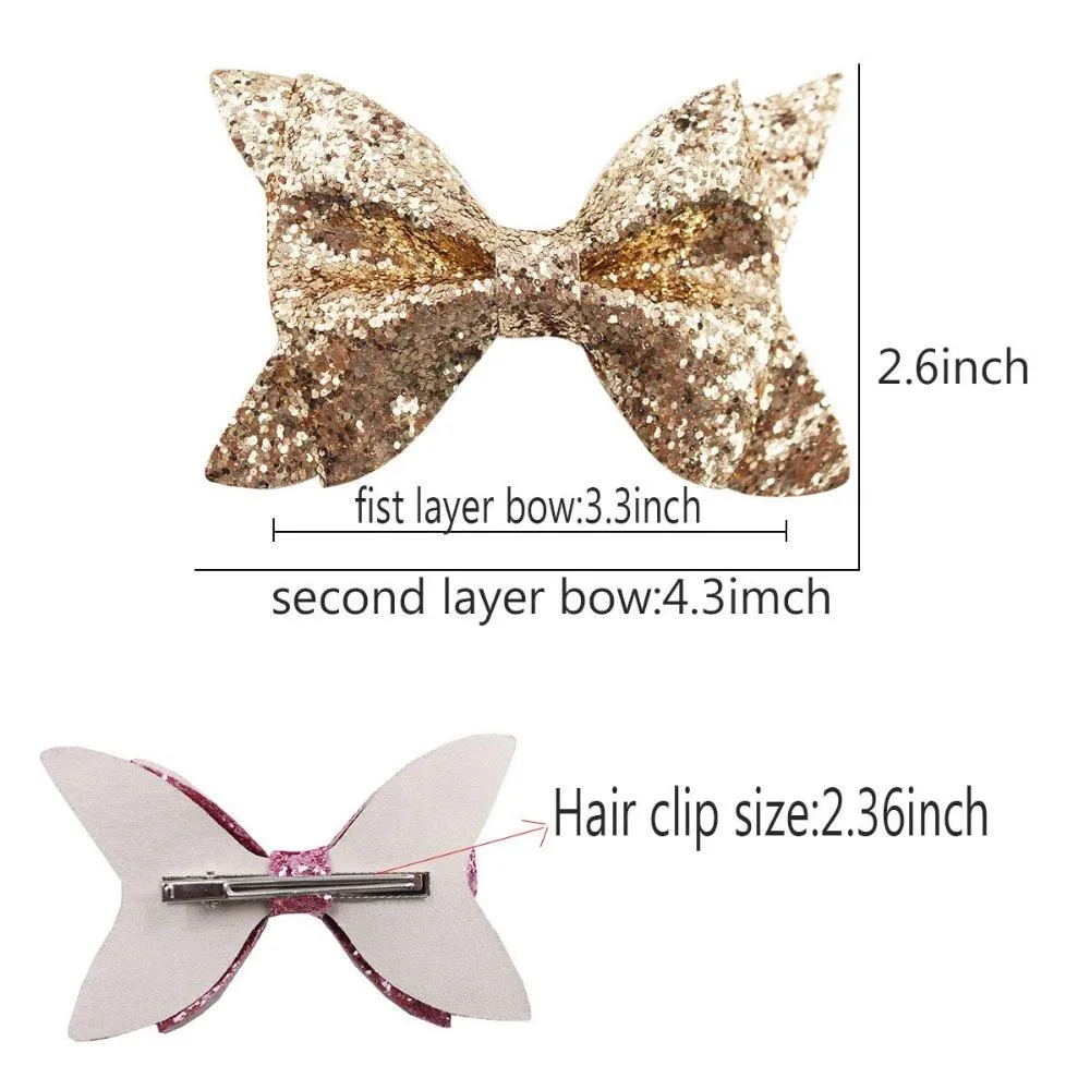 30pcs 4inch Sparkly Glitter Pigtail Bows Alligator Hair Clips For Baby Girls Toddlers Kids Children Teens_voghion.com