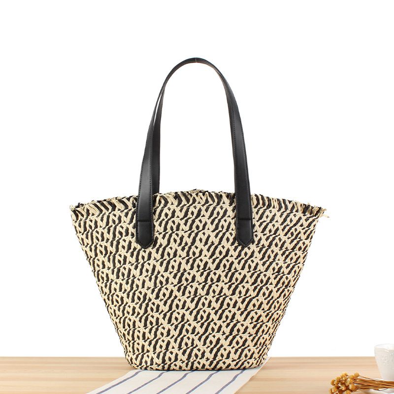 Nuova corda di carta bicolore intrecciata per pendolarismo alla moda, grande capacità, borsa a tracolla per verdure, secchiello per l'acqua_voghion.com