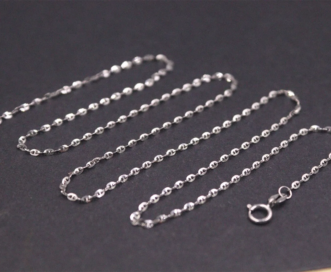 Catene in oro bianco massiccio puro Lucky 1,5 mm Collana con maglie ad ancora 1,8 g 17,9 pollici L_voghion.com