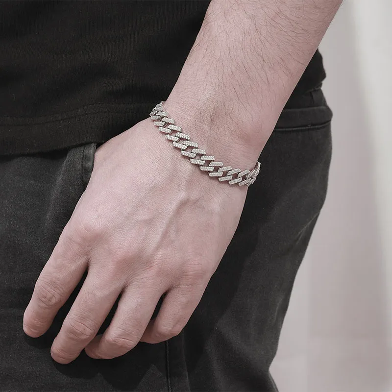 Manufacturer custom 10mm sier thick chunky zirconia full paved ice out cuban chain bracelet_voghion.com