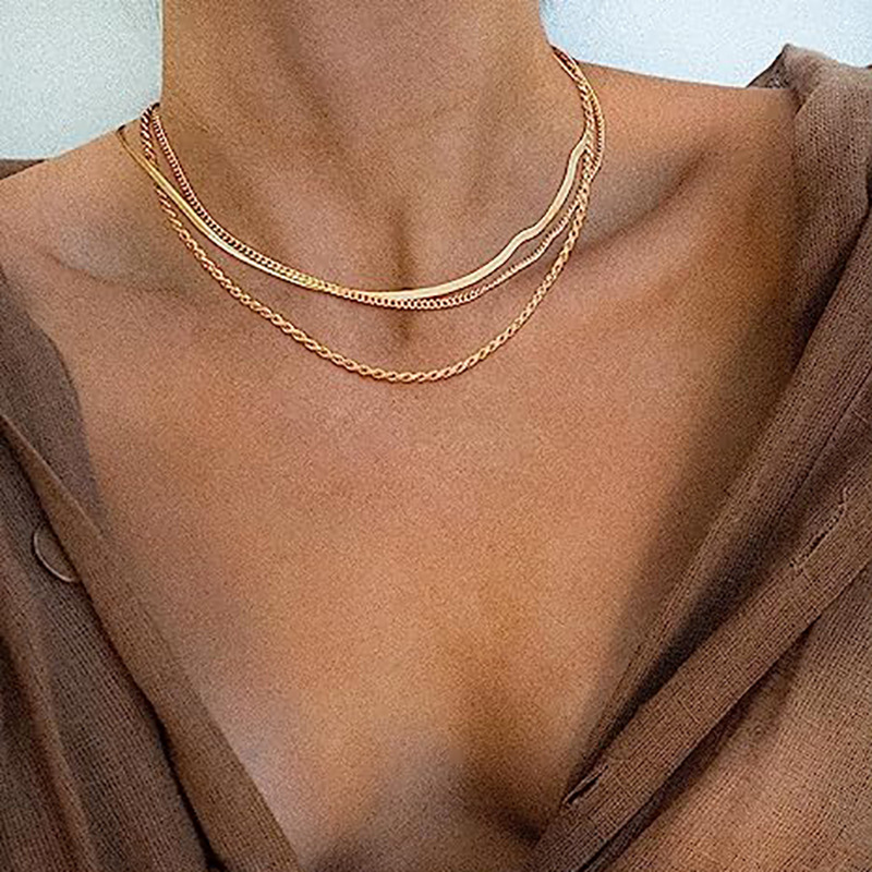 fashion three-layer stacked basic chain snake bone chain twist chain hot selling simple personalized necklace