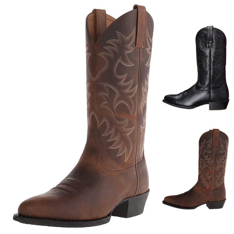 P2 Bestickte High Heels Herren Mid-Calf Europäischen und Amerikanischen Stil Western Cowboy Stiefel Winter_voghion.com