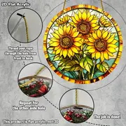 Captor de lumini din floarea-soarelui - Decor acrilic rotund pentru casă/fereastră/grădină. Cadou perfect de sărbători pentru Crăciun/Paște/Ziua Recunoștinței. Utilizare în interior/exterior._voghion.com