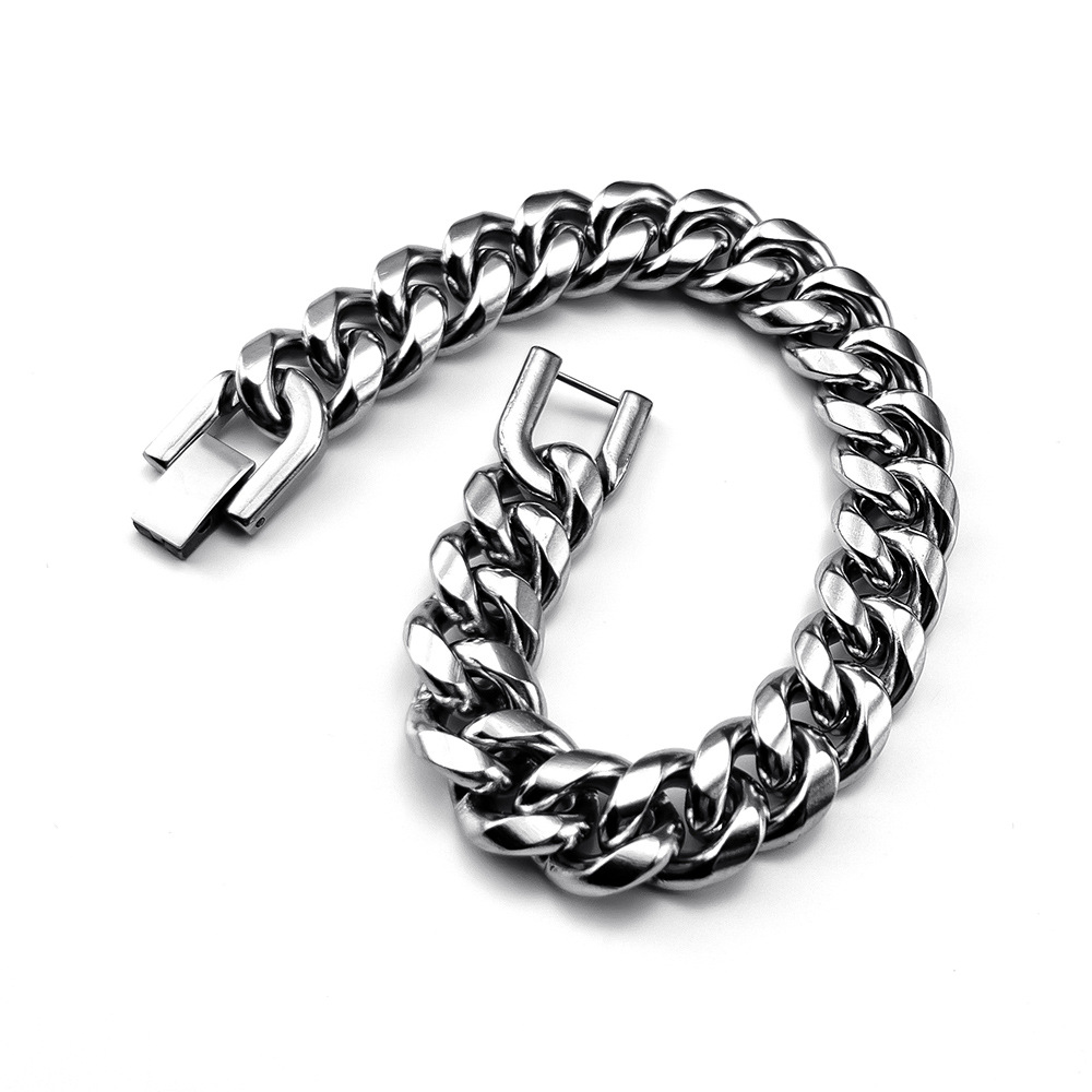 Trendy and cool stainless Cuban men's domineering titanium steel rough bracelet, hip-hop buckle jewelry_voghion.com