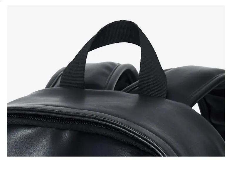 Schwarzer Leder für Herren Business Travel Wasserdichter Daypack PU 16 Zoll Laptop-Rucksack 240829_voghion.com