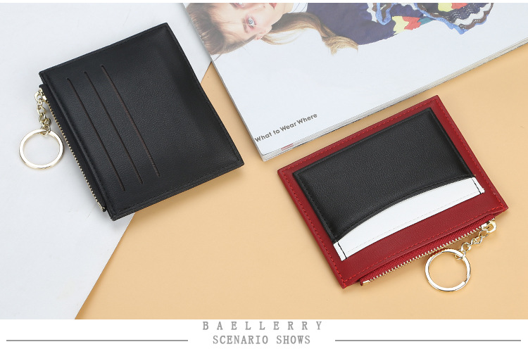 Baellerry – porte-cartes pour femmes, version coréenne, épissage en PU, fente multi-cartes, fermeture éclair, porte-cartes, porte-monnaie compact à la mode_voghion.com