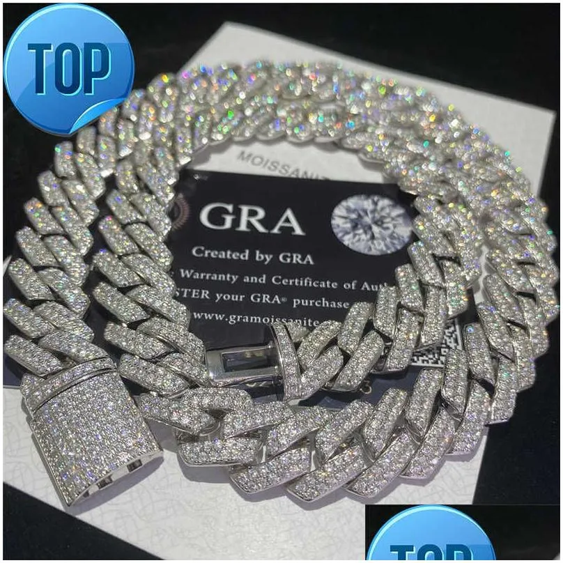 Colliers pendentifs Stock Iced Out Vvs Moissanite Bracelet cubain Sier Bg Dia k Chaîne Hip Hop Hommes Bijoux Collier Drop D_voghion.com