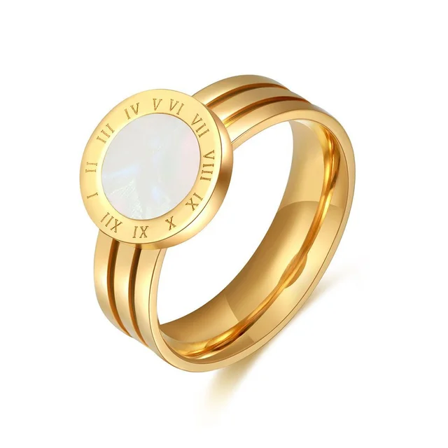 Anello in acciaio inossidabile con numeri romani, colore nero, acrilico, per donna, in titanio placcato oro_voghion.com