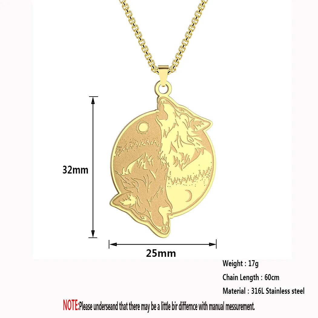 Colliers pendentifs Todorova gravés au laser Viking Yin Yang Wolf Collier rond en acier inoxydable pour femmes hommes Spirit_voghion.com