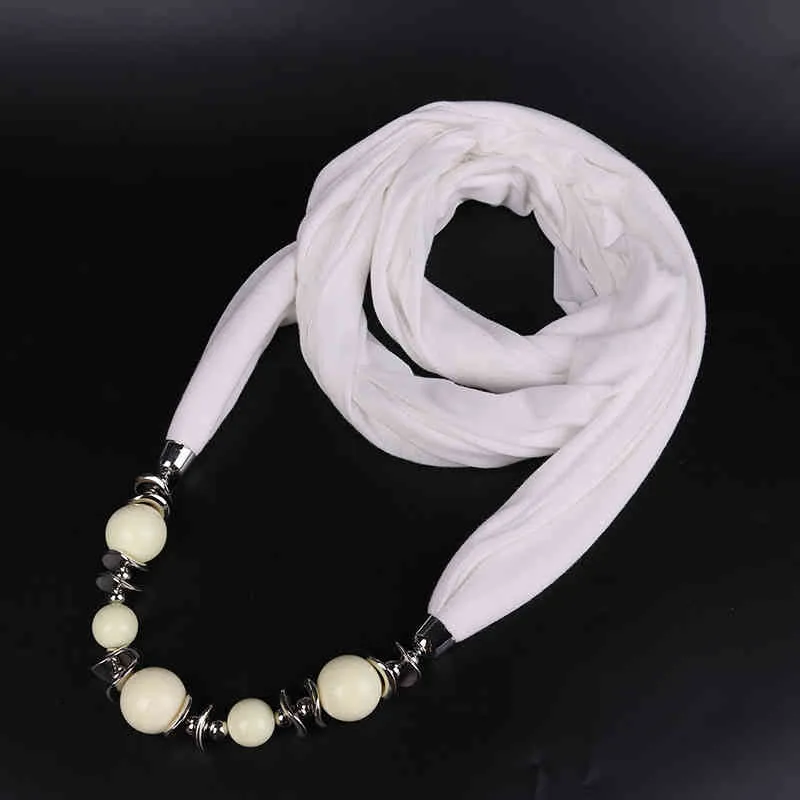 Sciarpa da donna, sciarpa con scialle, collana con ciondolo con perline, sciarpa etnica in chiffon tinta unita, con nappa_voghion.com