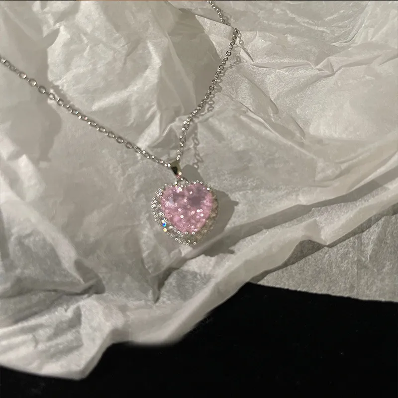 Collares colgantes de moda coreana con circonita rosa para mujer, gargantilla de cadena de clavícula dulce, joyería vintage Kpop_voghion.com