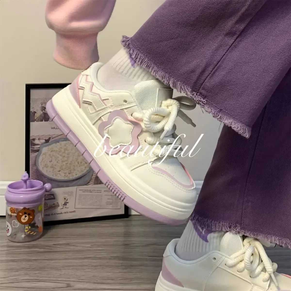 Kawaii Platform Sneakers Women Flat Sports Shoes Spring Summer Cute Casual Vintage Tennis Female Vulcanize White Korean_voghion.com
