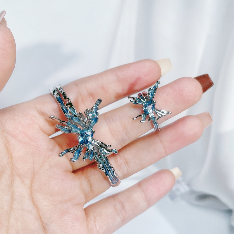 Instagram niche design, butterfly drop glaze temperament, fashionable bracelet, ring set, irregular and personalized_voghion.com