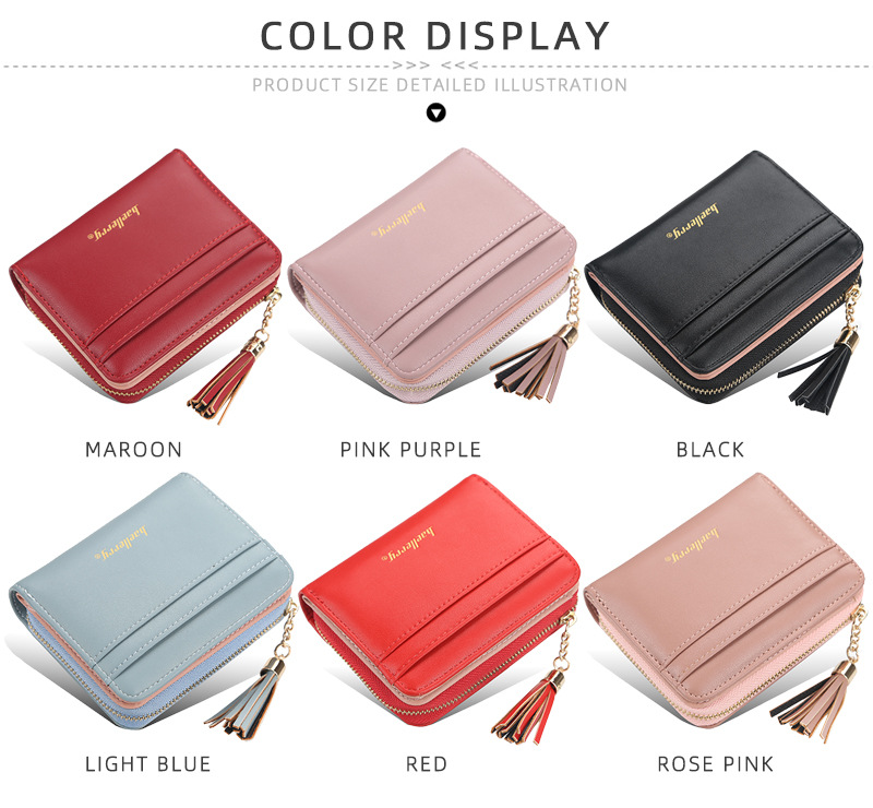 Short Baellerry Korean Edition Multi Card Driver's License Zero Wallet Fashion Tassel Button Women's Bag_voghion.com