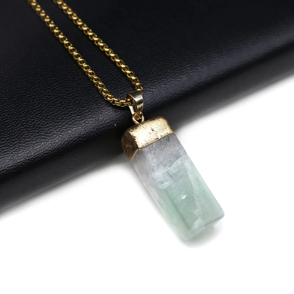 Natural Stone Pendant Necklace For Women Rectangular Charm_voghion.com