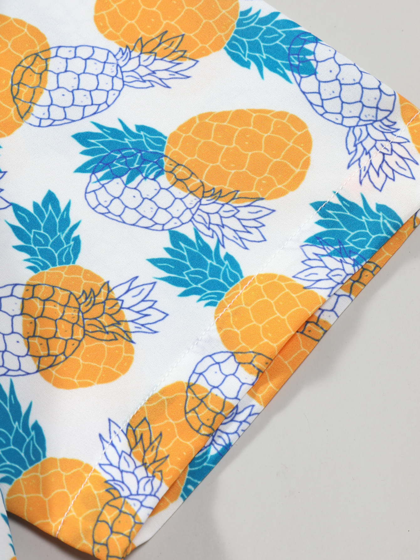 Men's Clothing  yellow and blue pineapple print men's short-sleeved shirt polyester men's shirt digital print summer 2024 new style_voghion.com