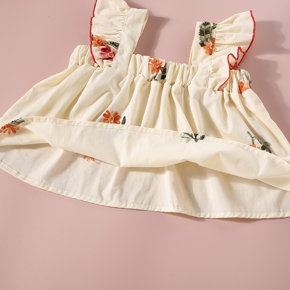 New Baby Girl Cotton Clothes Set Flower Embroidered Top+Red Shorts Summer Kids Clothes_voghion.com