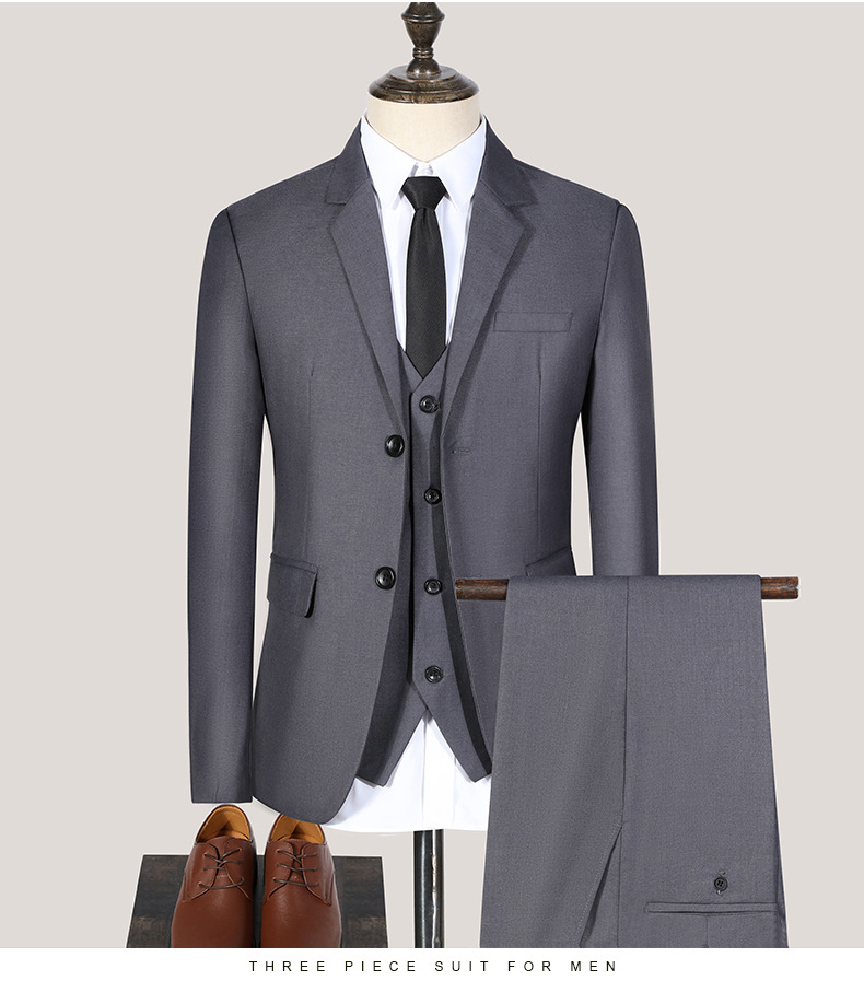 Ensemble costume 3 pièces slim fit pour homme - Tenue de cérémonie et de garçon d'honneur avec veste, gilet et pantalon (noir/gris/bleu marine/bordeaux)_voghion.com