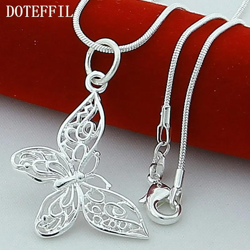 Collane DOTEFFIL Sterling Sier Butterfly Pendant Necklace 182022242830 pollici Snake Chain per le donne Nozze Fidanzamento_voghion.com