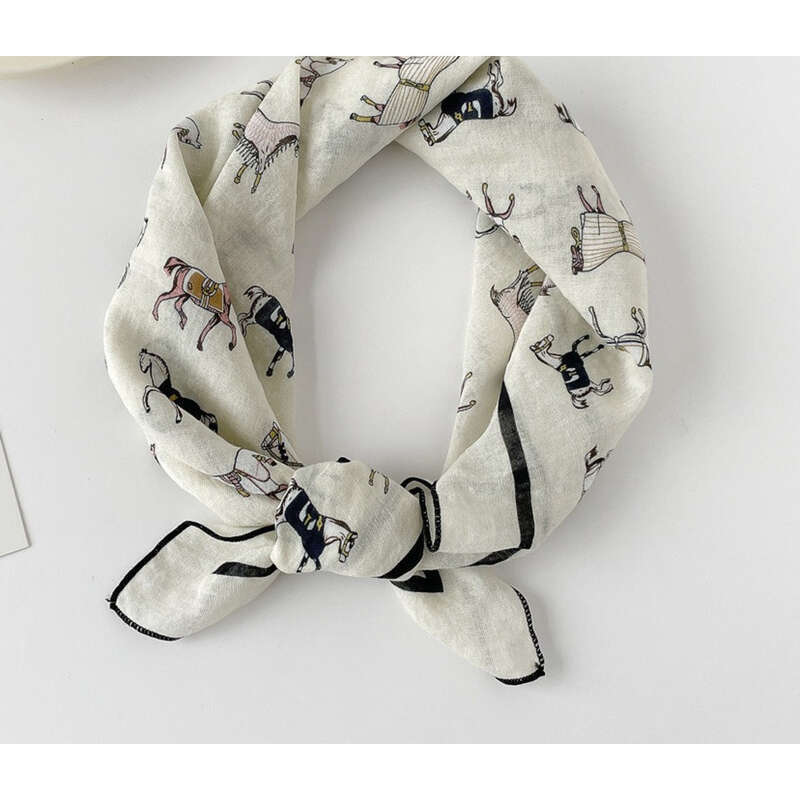 Piccola sciarpa quadrata da donna, nuova sciarpa estiva, alla moda e versatile, in cotone e cotone con stampa digitale._voghion.com