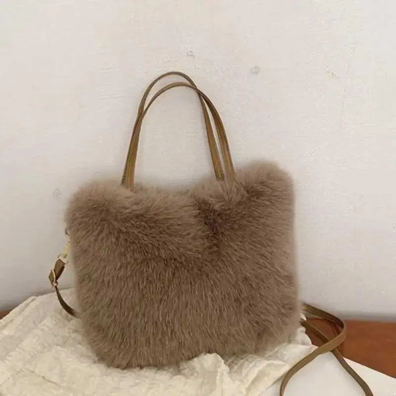 Sac à bandoulière simple en peluche à la mode pour l'hiver, grande capacité, minimaliste, pour fille, NEWC241214_voghion.com