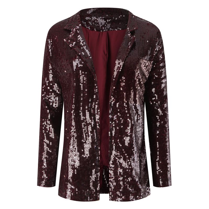 Abbigliamento da donna nuovo stile pendolare cardigan bavero manica lunga paillettes casual abito_voghion.com