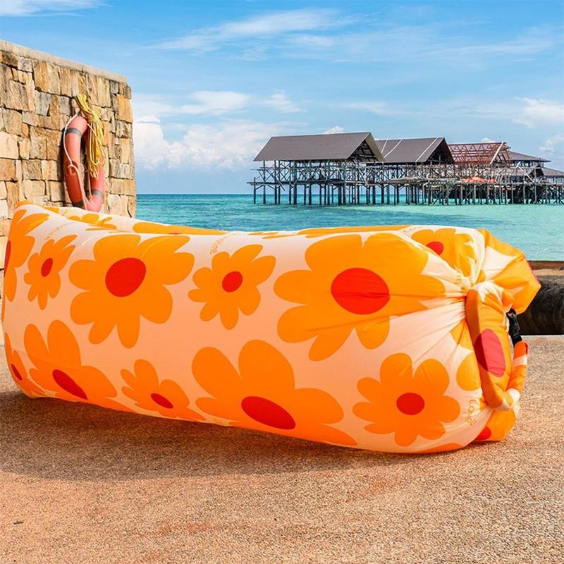 Outdoor lazy iatable yellow and white sofa folding portable picnic camping solid color air mattress outdoor furniture_voghion.com