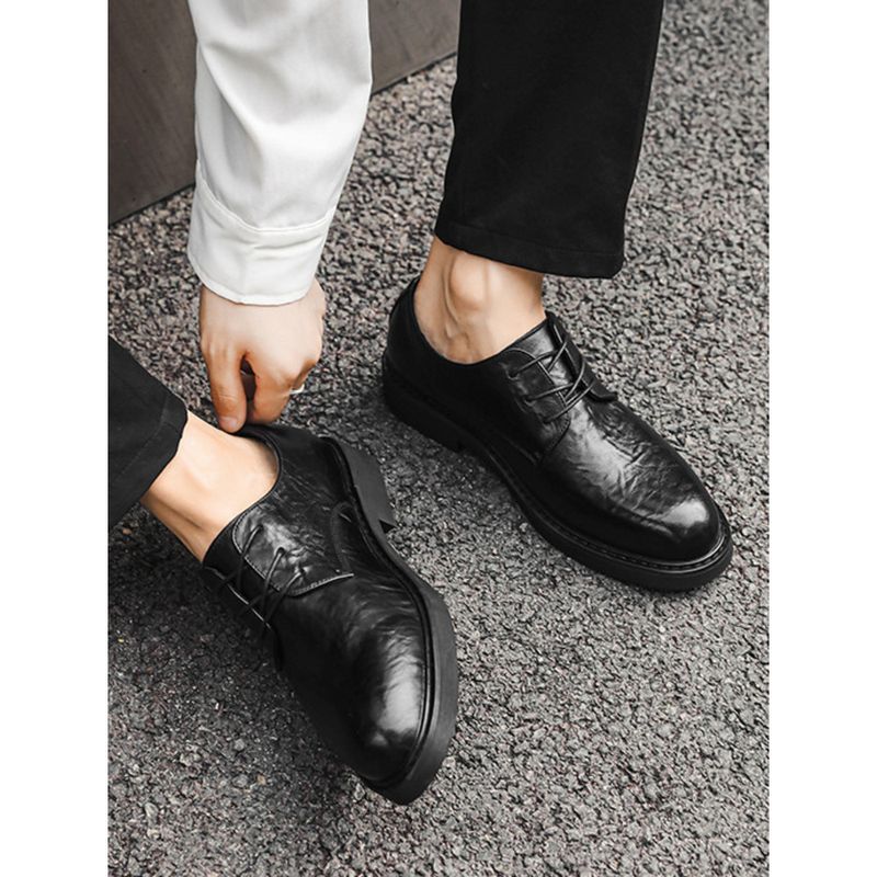 Nové business casual šaty s vrstvou hovězí kůže, pohodlné černé, svatební, pánské malé kožené boty_voghion.com
