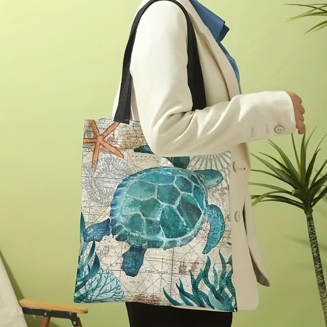 Turtle Print Shoulder Lightweight All-Match Storage Versatile Shopper Eco-Friendly Large Capacity Cloth Bag_voghion.com