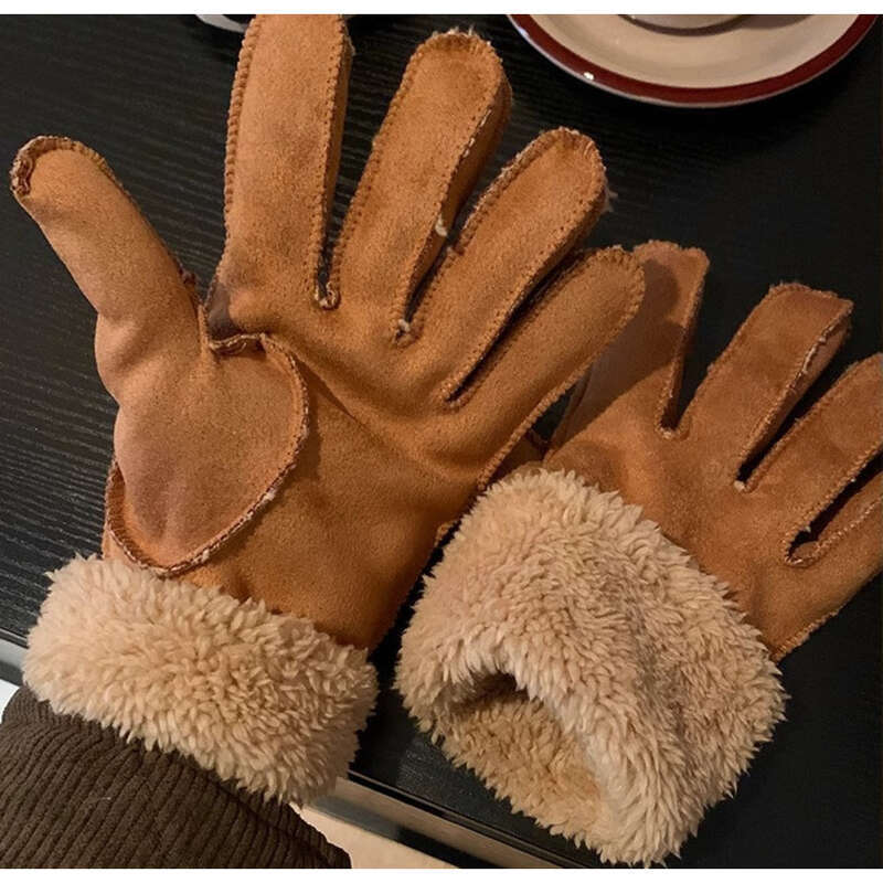 Suede Five Finger Gloves For Women In Autumn Winter Of 2024, Thickened Flanked To Keep Warm, Windproof And Cold Proof._voghion.com
