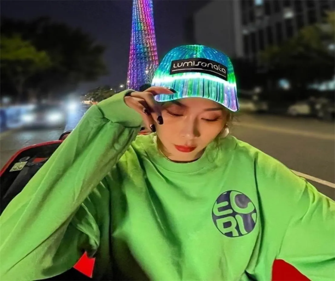 Scarves Sets Ball Caps Luminous LED Baseball Cap Glow Hat Unisex DJ Light Up Carnival Fiber Optic Hip Hop Hats Women_voghion.com