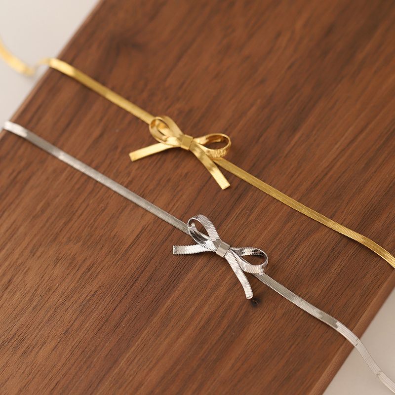 Necklace Choker Bow Necklace Snake Bone Small Fresh Titanium Steel Gold Plated Sier Does Not Fade_voghion.com