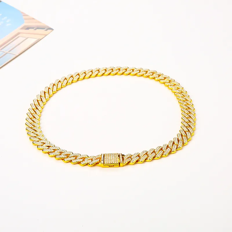 Personalized Hip-Hop BuckleNecklace Full Diamond Flip Buckle Fashionable Punk Thick Bangle Cuban Bracelet Couple Jewelry_voghion.com