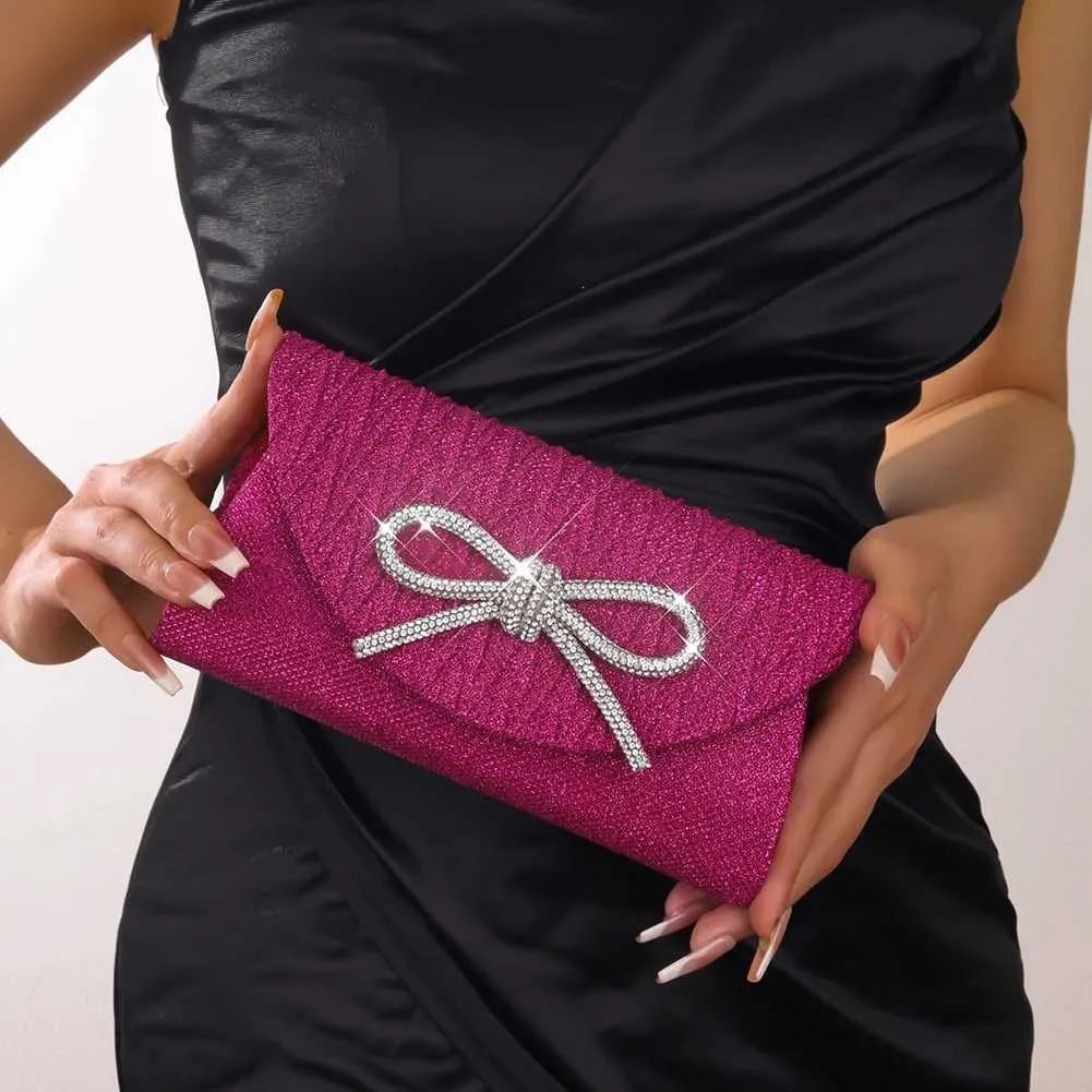 Elegante pochette con fiocco in cristallo scintillante da donna, con busta, per cena, sera, matrimonio, festa, ballo, portafoglio Y241019_voghion.com